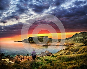 Gnejna beach at sunset in Malta - Landscape photo photo