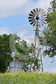 Windmill at the top of a hill in South Texas