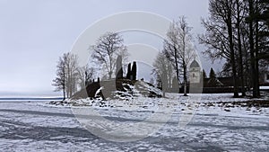 Wasa stones or Vasastenen next to Rattvik church in lake Siljan in Dalarna in Sweden