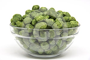 Wasabi coated snack peanuts isolated