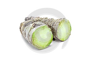 Slice wasabi root isolated on white background