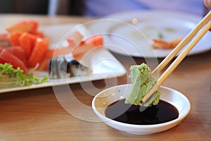 Wasabi and soy sauce photo