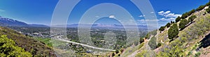 Wasatch Front Mount Olympus Peak hiking trail inspiring views in spring via Bonneville Shoreline, Rocky Mountains, Salt Lake City,