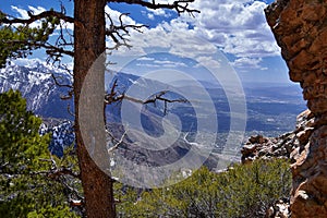 Wasatch Front Mount Olympus Peak hiking trail inspiring views in spring via Bonneville Shoreline, Rocky Mountains, Salt Lake City,