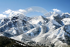 Wasatch Mountain peaks in northern utah in the wintertime photo