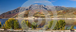 Wasatch mountain range by the Deer creek reservoir in Utah photo