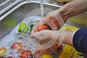 Wash fruit in clean - apple