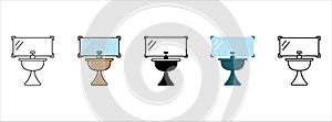 Wash basin with mirror icon vector set. Washroom basin stand illustration