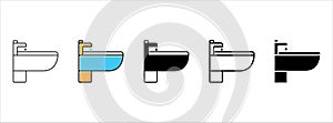 Wash basin with mirror icon vector set. Washroom basin stand illustration. washing faucet sink