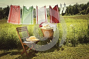 Wash day with laundry on clothesline