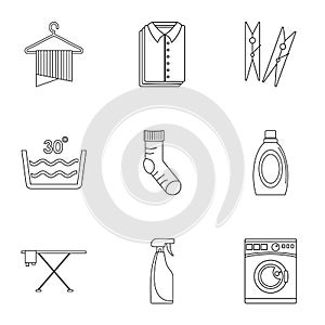 Wash from dirt icons set, outline style