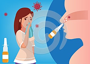 Wash the dirt from the nose. Nasal saline injections, cold and flu season, including coronavirus. Flat style cartoon illustration