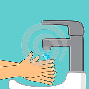 Wash hand flat design vector illustration.