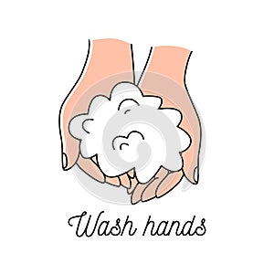 Wash hands icon. Washing hands with soap to prevent virus vector illustration