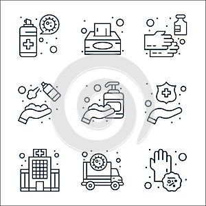 wash hands line icons. linear set. quality vector line set such as dirty, ambulance, hospital, clean, washing hand, hand sanitizer