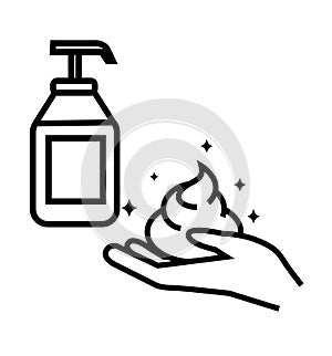 Wash hands with liquid soap vector icon filled flat sign for mobile concept and web design Hands antiseptic bottle glyph