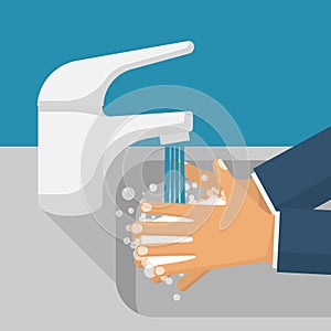 Wash hands in sink vector