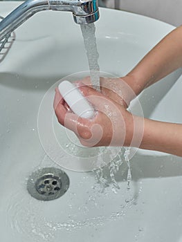 Wash hands with soap. Coronavirus protect. COVID-2019 prevention