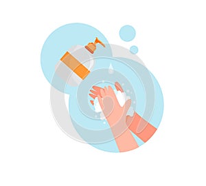 Wash hands with soap illustration. Palm to palm round isolated icon