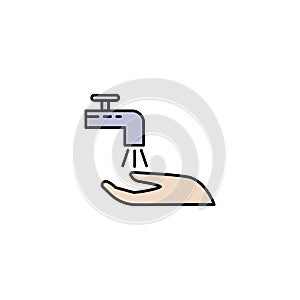 Wash hands under a tap with water. Care for cleanliness