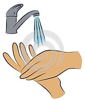 Wash hands with water under the tap. Hygienic procedure. disease prevention, good for health. Vector illustration