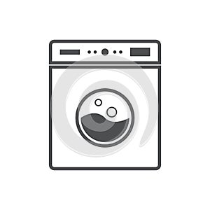 Wash machine. Icon of laundry. Logo of wash service. Symbol of washing, clean, dryer. Laundromat of clothes. Full drum and