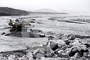 Wash off the bridge after the landslide in the area of the volcano Katla, Iceland