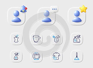 Wash t-shirt, Cleaning liquids and Plunger line icons. For web app, printing. Vector