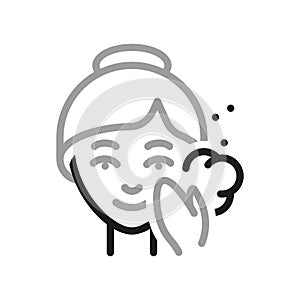 Wash your face, icon. The woman applies products for healthy skin, linear icon. Vector illustration