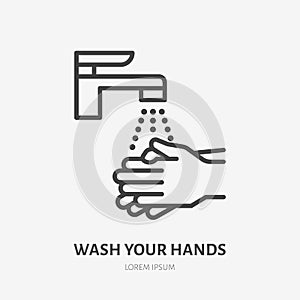 Wash your hands line icon, vector pictogram of personal hygiene. Disease prevention, hand disinfection illustration