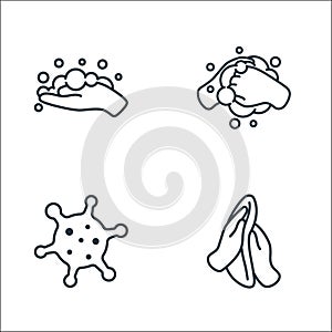 wash your hands line icons. linear set. quality vector line set such as wipe, coronavirus, hand washing