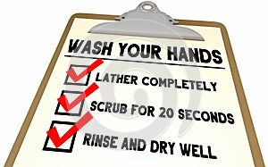 Wash Your Hands Reminder Checklist Safety Process Procedure 3d Illustration