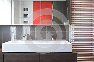 Washbasin in contemporary bathroom