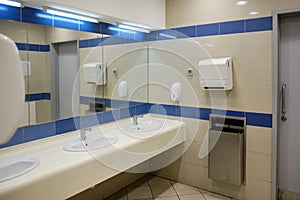 Washbasins and hand dryers in the public toilet