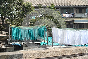 Washday in India featuring turquoise and white uniforms