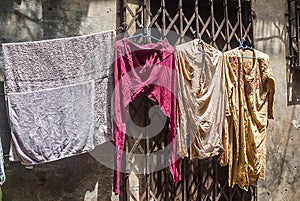 Washed clothes drying in the sun