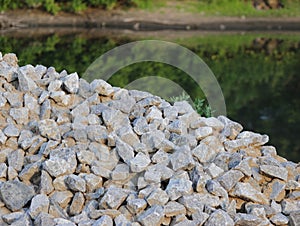 Washed gravel used at the construction site for the of road transport interchanges in Moscow