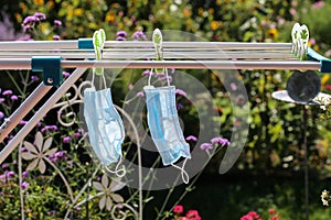 Washed mouth nose protection on clothesline