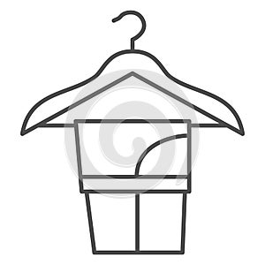 Washed trousers on clothes hanger thin line icon, dry cleaning concept, pants on hanger vector sign on white background