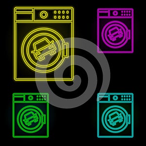Washer car carwash neon color set icon. Simple thin line, outline  of car wash icons for ui and ux, website or mobile