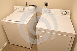 Washer and dryer in washroom background photo