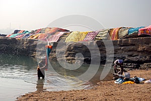 Washermen At Barakar River in India