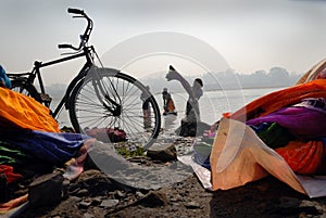 Washermen At Barakar River in India