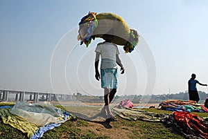 Washermen At Barakar River in India