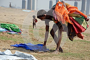 Washermen At Barakar River in India