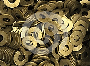 Washers, machined, brass/gold color, general purpose