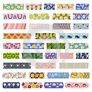 Washi tape. Colored sticky tape with funny patterns recent vector decorative scotch