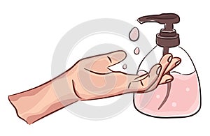 Washing cLEAN hands with soap. Handwashing.Personal hygiene. Disinfection, sanitizer skin care. illustration drawing