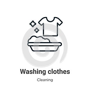 Washing clothes outline vector icon. Thin line black washing clothes icon, flat vector simple element illustration from editable