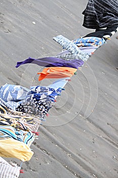 Washing with clothes-pegs